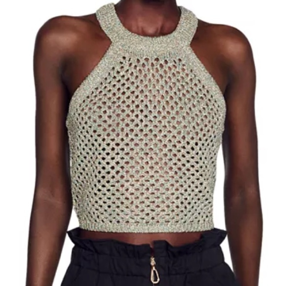 SANDRO Bijou Sparkle Multicolor Knit Cropped Sleeveless Top Size M